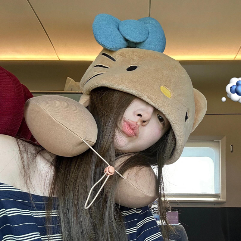 Travel Accessories On Plane - Hello Kitty Hooded Pillow Neck Protector