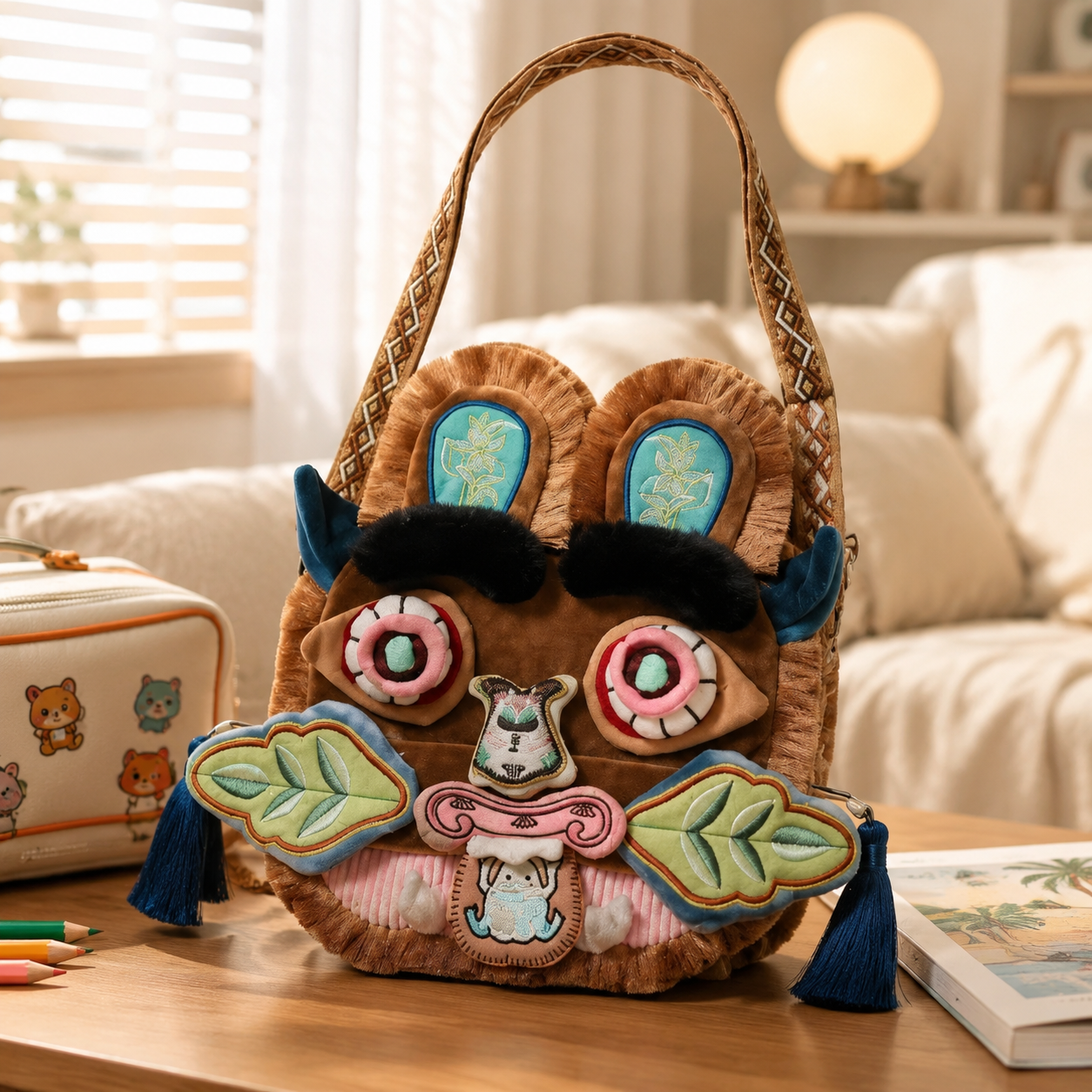 Travel Accessories For Toddlers - Chinese Style Faux Fur Plush Bag