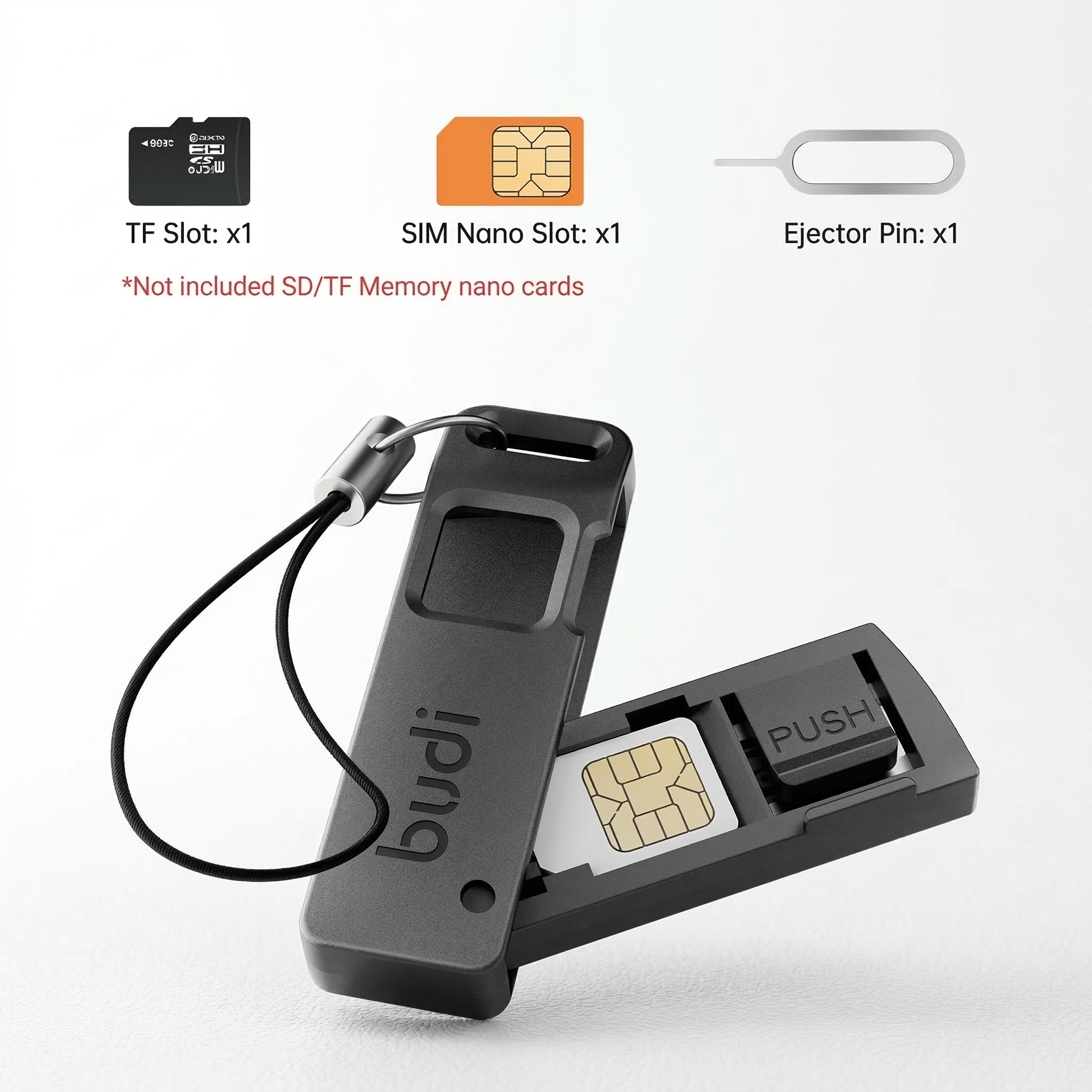 BUDI Anti-Lost SIM Card Eject  - Sim Card Holder Case recension och pris